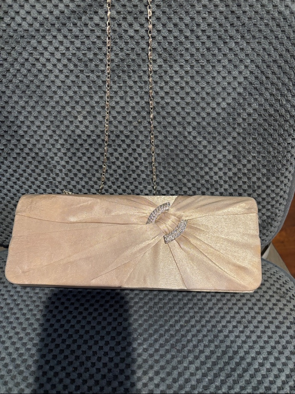 Elegant Champagne Satin Clutch with Chain Strap
